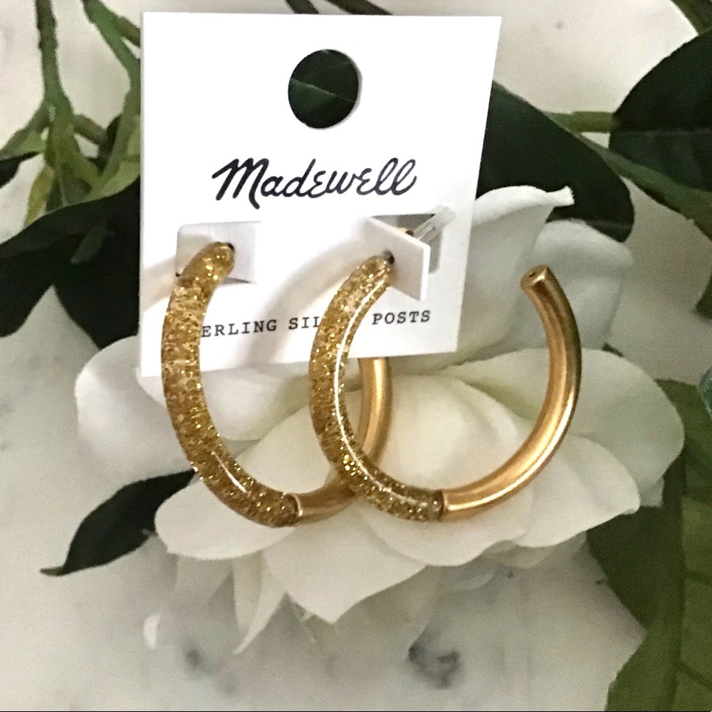 Madewell Half Acetate Sparkly Hoop Earrings New With Tag - Picture 6 of 11